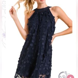 Umgee Women's Lush Bouquet Floral Swing Dress Blue Sheer Fairy Boho Medium nwt